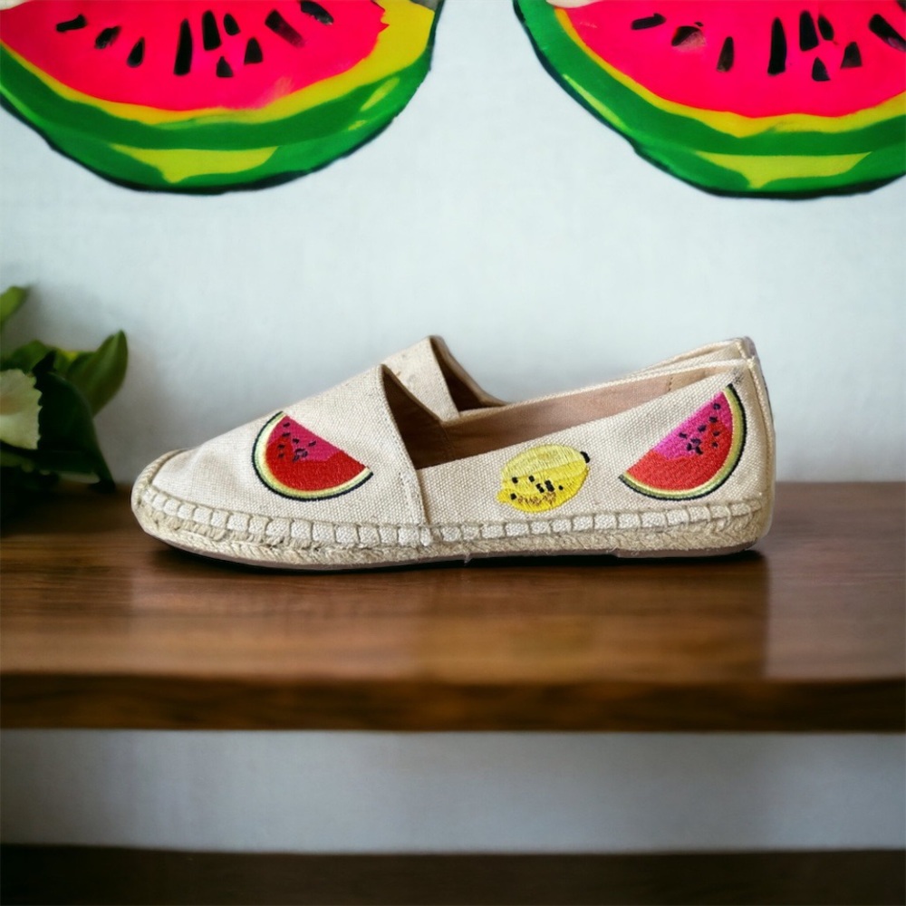 J.Crew Fruit Espadrilles Beige Embroidered Canvas 9